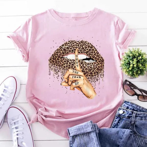 2024 Designer Womens T-shirt Plus Size S-3xl Short Sleeve Tops Tshirt Leopard Lips Print Crew Neck Tee Shirts Crop Top Summer Clothes Female Casual Streetwear T Shirt