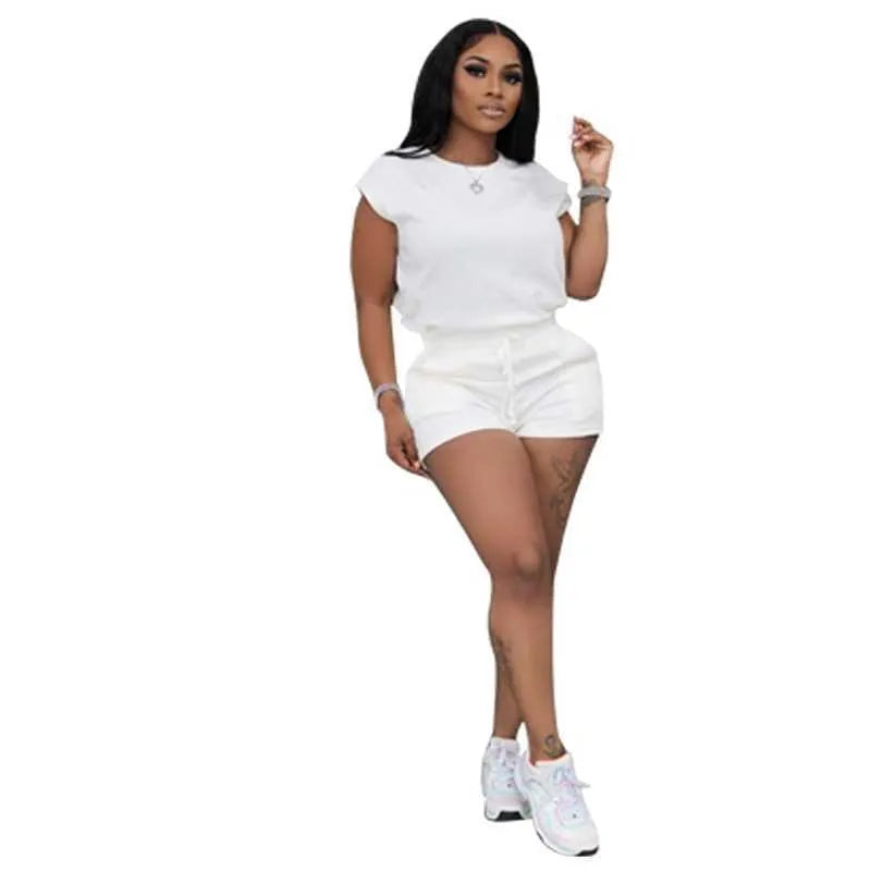 Summer Womens Short Sleeve Tracksuits Two Piece Set Sports Suit T Shirt And Shorts Matching Ladies Casual Plus Size Clothing