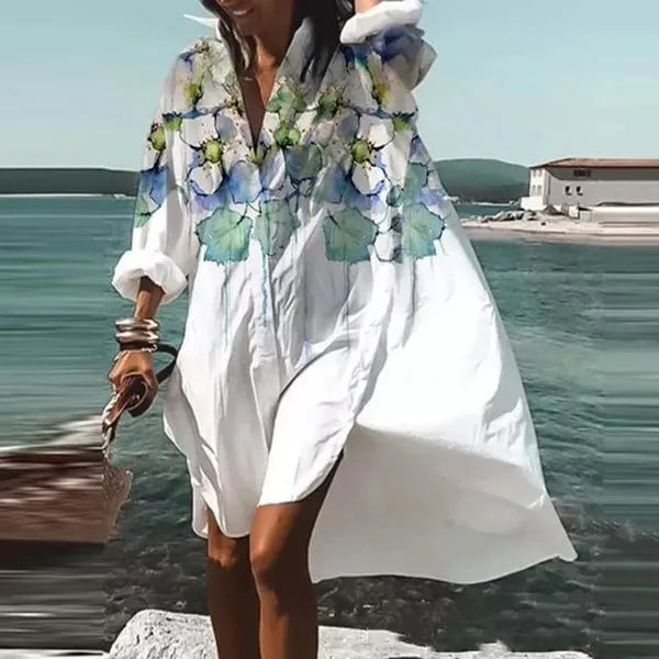 Casual Dresses Oversized Shirt Dress Women Summer Print Button Long Sleeve Loose Beach Female Elegant Bohemian Vacation SundressCasual