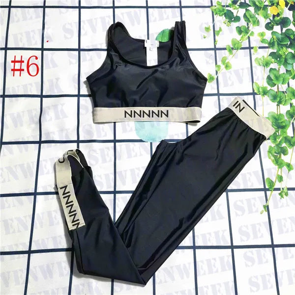 Fashion Womens Tracksuits Vest Pant Yoga Sets Letter Print Women Two Piece Set Sexy Ladies Fitness Clothing Sportswear Suit