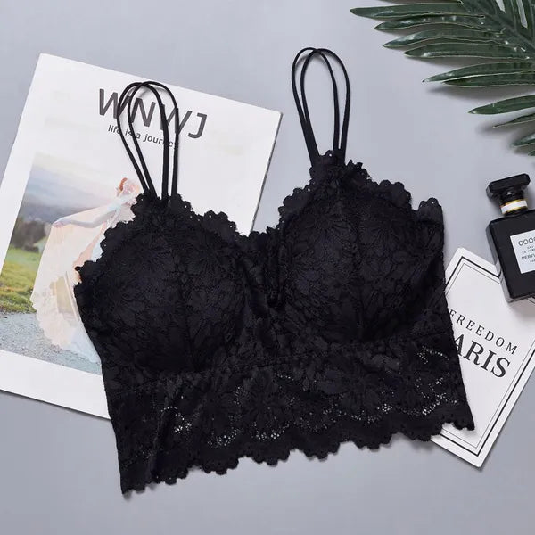 Black Sexy Bra Plus Size Lace Bra Women Underwear Seamless Sexy Bralette Top Push Up Crop Top Invisible Brassiere Lingerie Female Strappy Padded Bra Bralet Vest