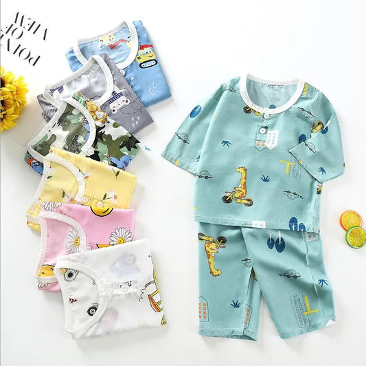 Boys Summer Pajamas Girls Sets Children's Clothing Cartoon Printing Sleepwear Pyjamas Kids Pijamas Infantil Nightwear for 2-8Y