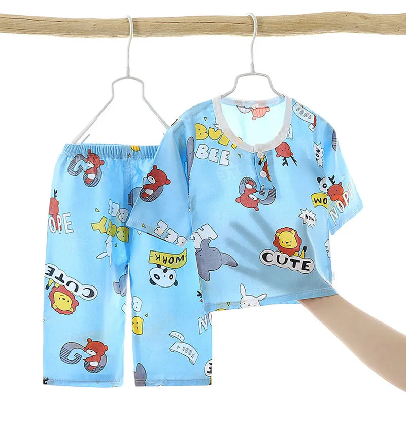 Boys Summer Pajamas Girls Sets Children's Clothing Cartoon Printing Sleepwear Pyjamas Kids Pijamas Infantil Nightwear for 2-8Y