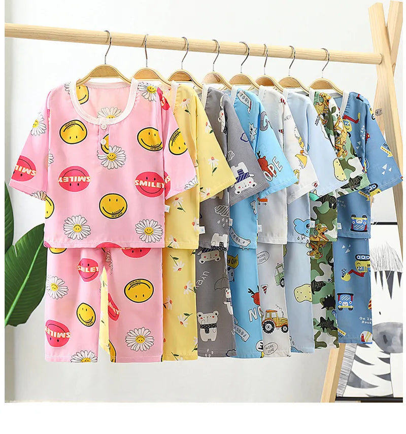 Boys Summer Pajamas Girls Sets Children's Clothing Cartoon Printing Sleepwear Pyjamas Kids Pijamas Infantil Nightwear for 2-8Y