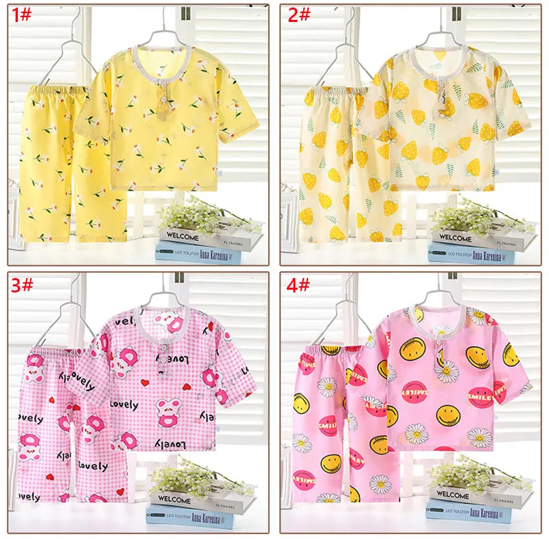 Boys Summer Pajamas Girls Sets Children's Clothing Cartoon Printing Sleepwear Pyjamas Kids Pijamas Infantil Nightwear for 2-8Y