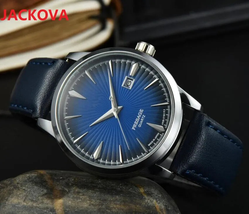 Business trend highend cow leather watches Men Chronograph cocktail color series full stainless steel European Top brand clock