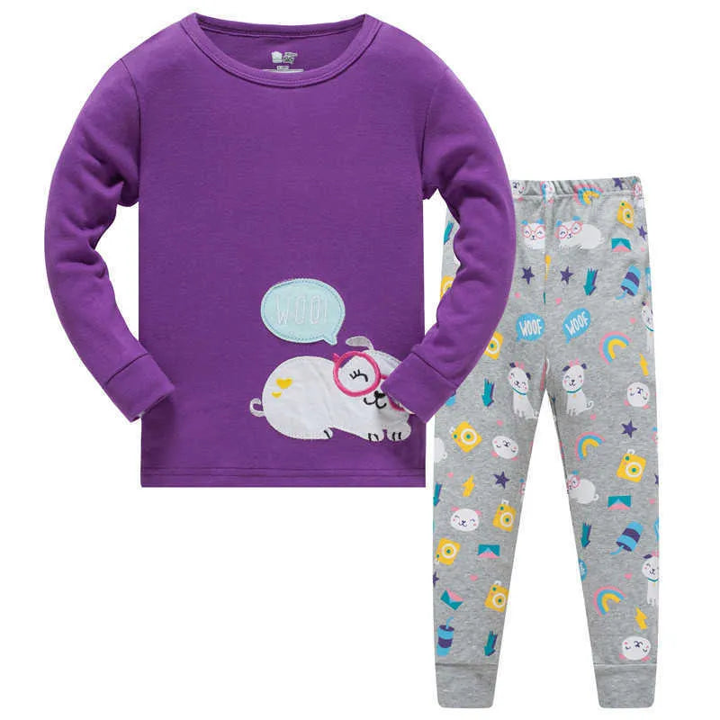 Baby Girl Spring Autumn Clothing Pyjamas Owl Flowers Print Cute Infantil Kids Sleepwear Clothes Set Cotton Children Pijamas 210529