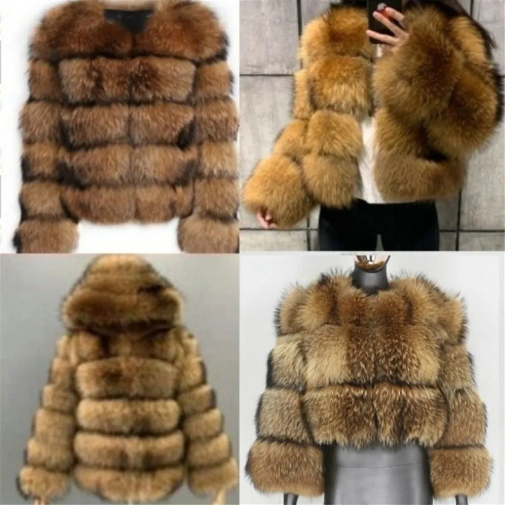 Women's Jacket Winter Faux Fur Coat for Women Coats Fluffy Jackets Woman Clothes Female Clothing Hooded Top Ladies Outerwear