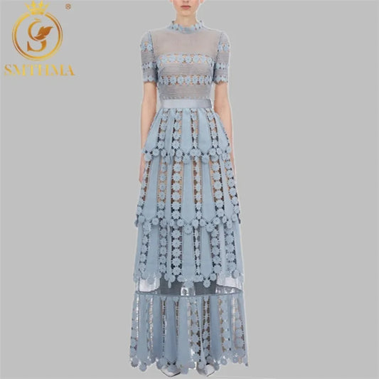 Hma New Womens Self-portrait Dress Floral Lace Hollow Out Embroidery Long Elegant Formal Party Dresses Vestidos 210331