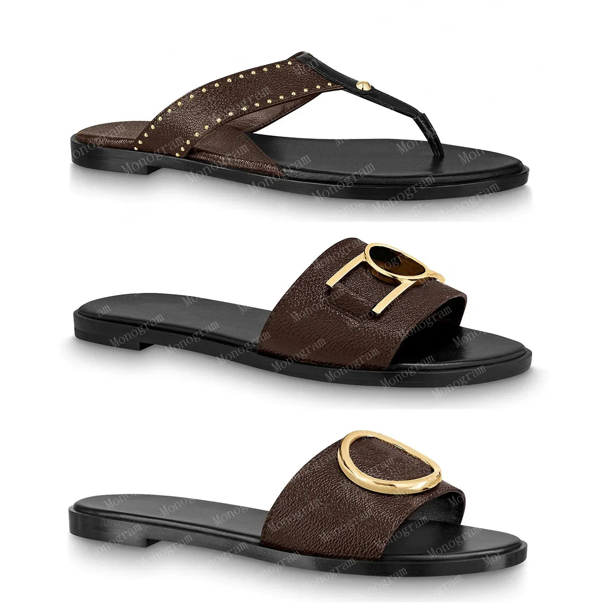 2024 desinger slippers slide thong sandal brown leather letters sandals women slipper men slides waterfront womens 35-41 with box and dust bag #LIF-01