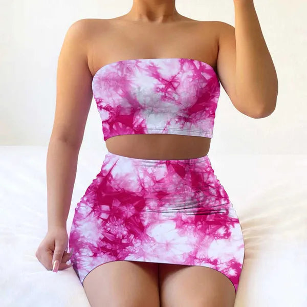 Swimsuit Bra outfits Summer Women Designer Casual Print Tie Dye Bra Skirt Two piece Sets Women Fashion Sexy Casual Clothing