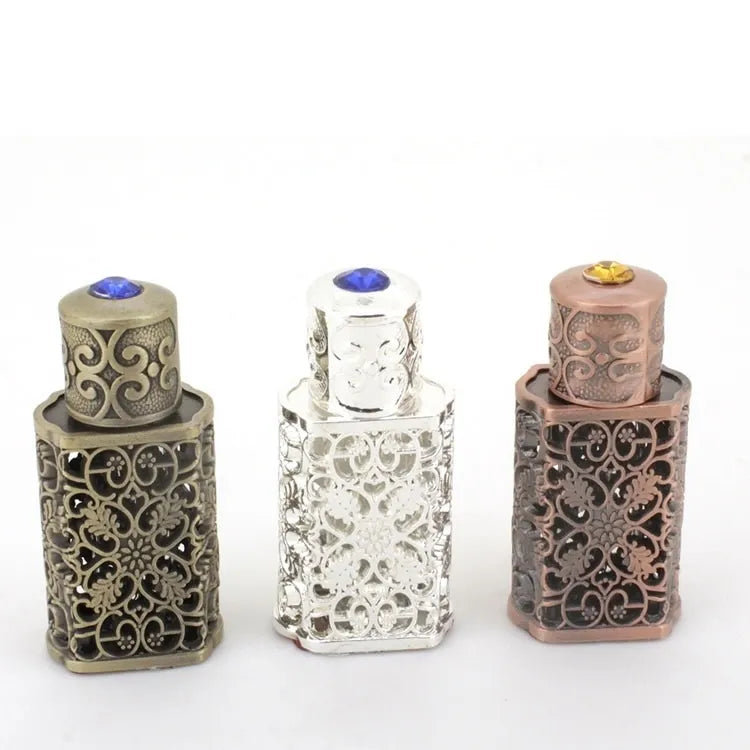 3ml Arabic Alloy Perfume Bottle Arab Attar Glass Essential Oil Bottle Container with Craft Decoration WB3242