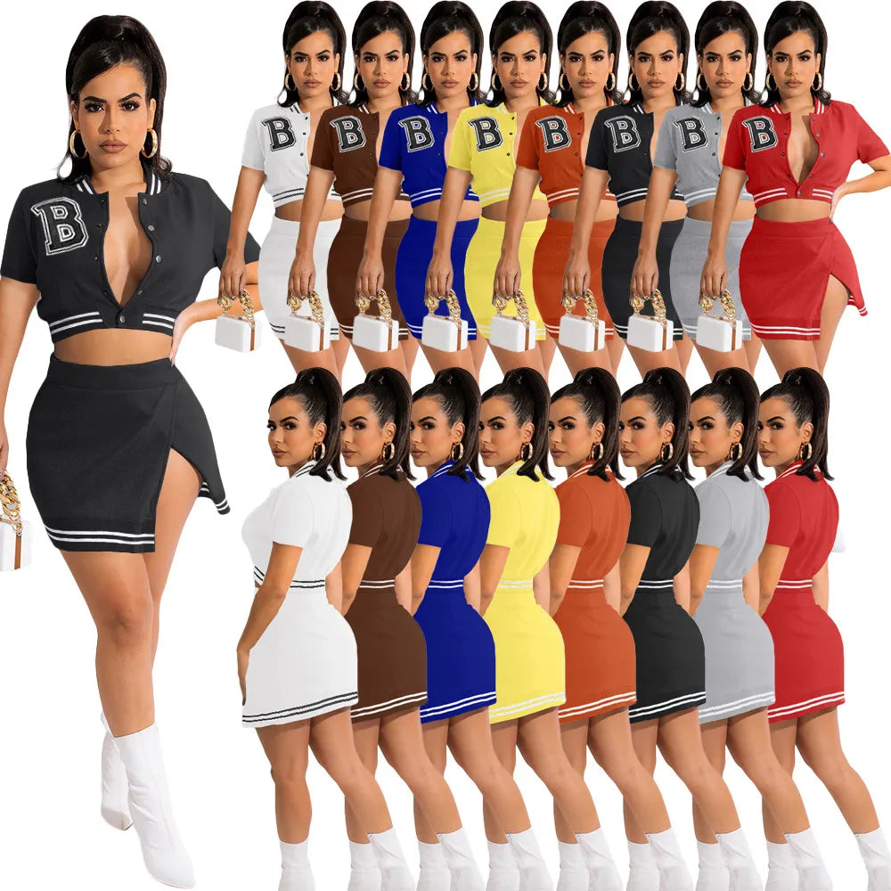 Womens Letters Embroidery Baseball Tracksuits Fashion Trend Varsity Jacket Short Skirts Outfits Designer Female Casual Skirt Two Piece Sets