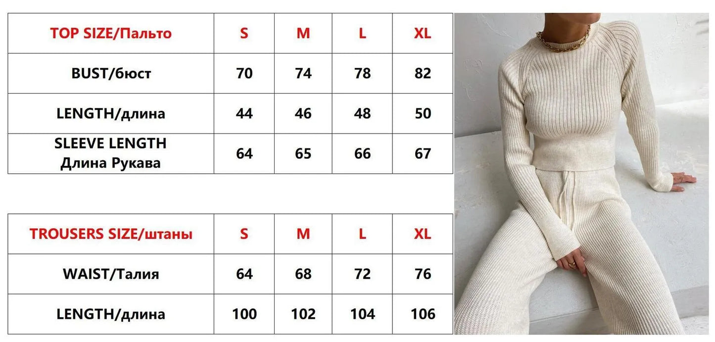 Women's Tracksuits Sweater Suits Women Solid Color Slim Pullovers Wide Leg Pants Two Piece Set Female Winter Outfits Knitted Sets For Office