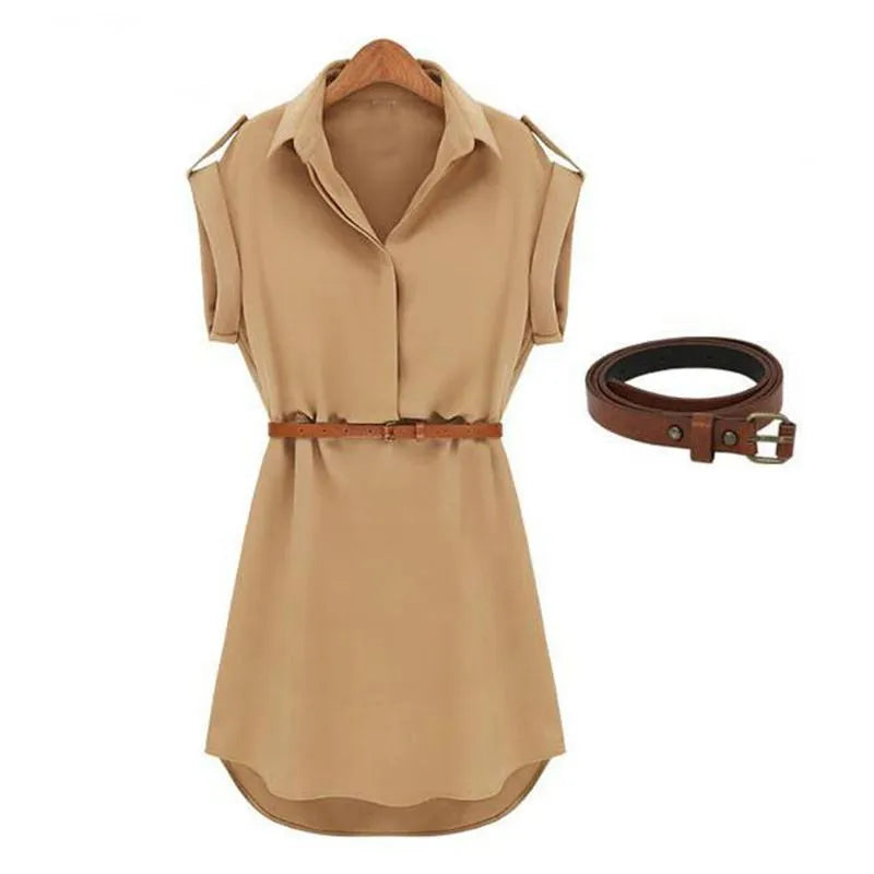 Summer Dress Women Loose Short Sleeve Mini With Belt High Quality Vestido Clothes