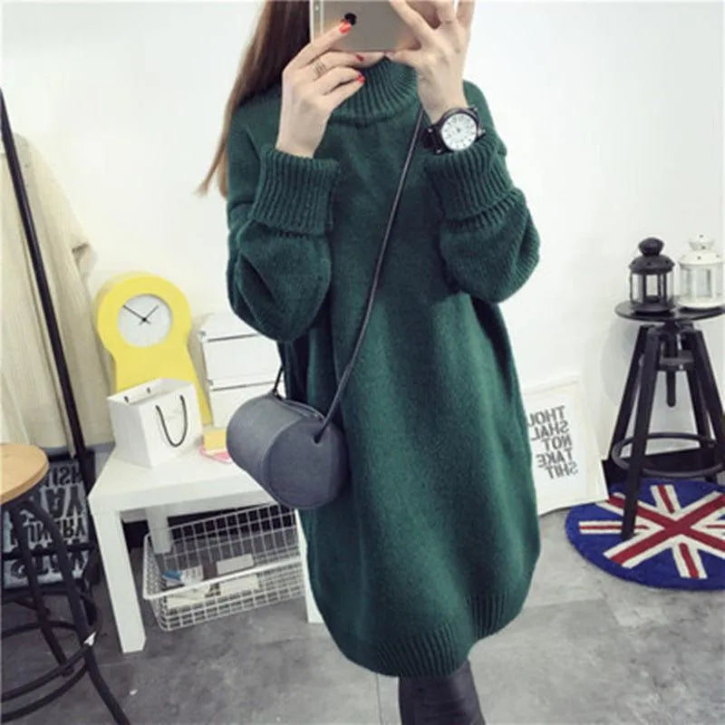 Casual Dresses 2022 Year Korean Version Thick Winter Oversized Sweater Dress Half High Collar Loose Knitted Christmas Tunics