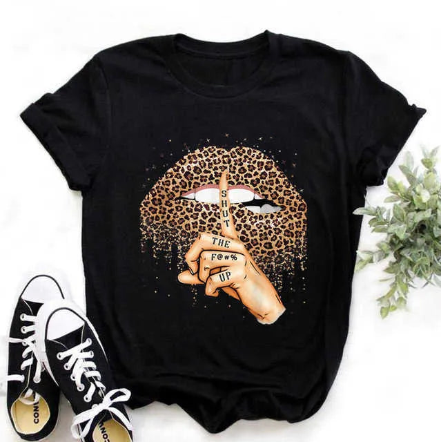 2024 Designer Womens T-shirt Plus Size S-3xl Short Sleeve Tops Tshirt Leopard Lips Print Crew Neck Tee Shirts Crop Top Summer Clothes Female Casual Streetwear T Shirt