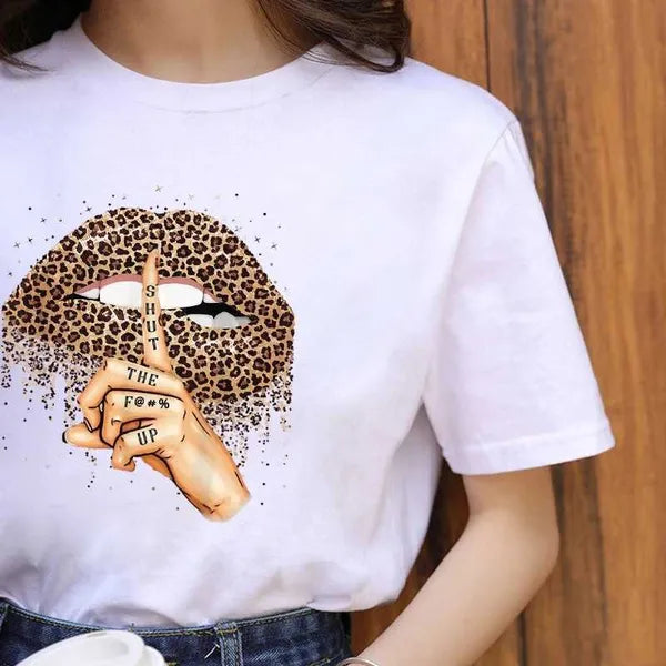 2024 Designer Womens T-shirt Plus Size S-3xl Short Sleeve Tops Tshirt Leopard Lips Print Crew Neck Tee Shirts Crop Top Summer Clothes Female Casual Streetwear T Shirt