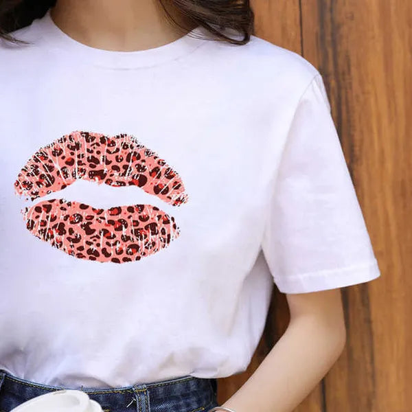 2024 Designer Womens T-shirt Plus Size S-3xl Short Sleeve Tops Tshirt Leopard Lips Print Crew Neck Tee Shirts Crop Top Summer Clothes Female Casual Streetwear T Shirt