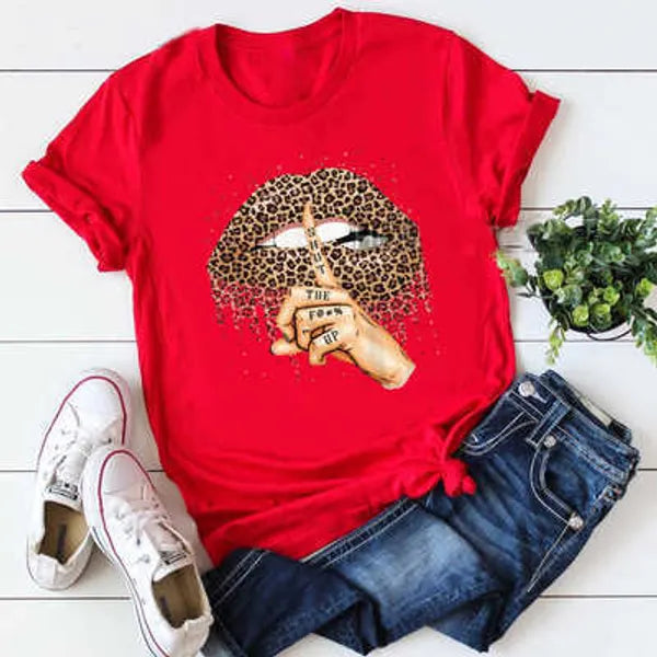 2024 Designer Womens T-shirt Plus Size S-3xl Short Sleeve Tops Tshirt Leopard Lips Print Crew Neck Tee Shirts Crop Top Summer Clothes Female Casual Streetwear T Shirt