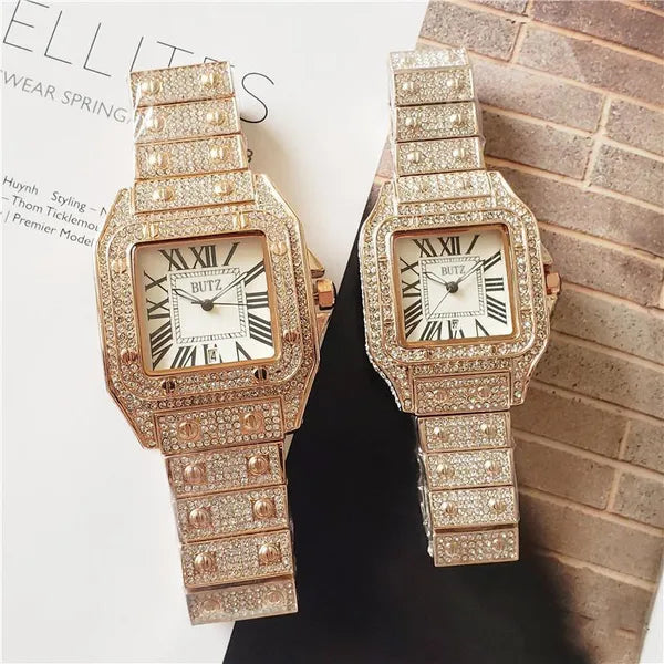 2022 High Quality Mens Women Watch Full Diamond Iced Out Strap Designer Watches Quartz Movement Couple Lovers Clock Wristwatch