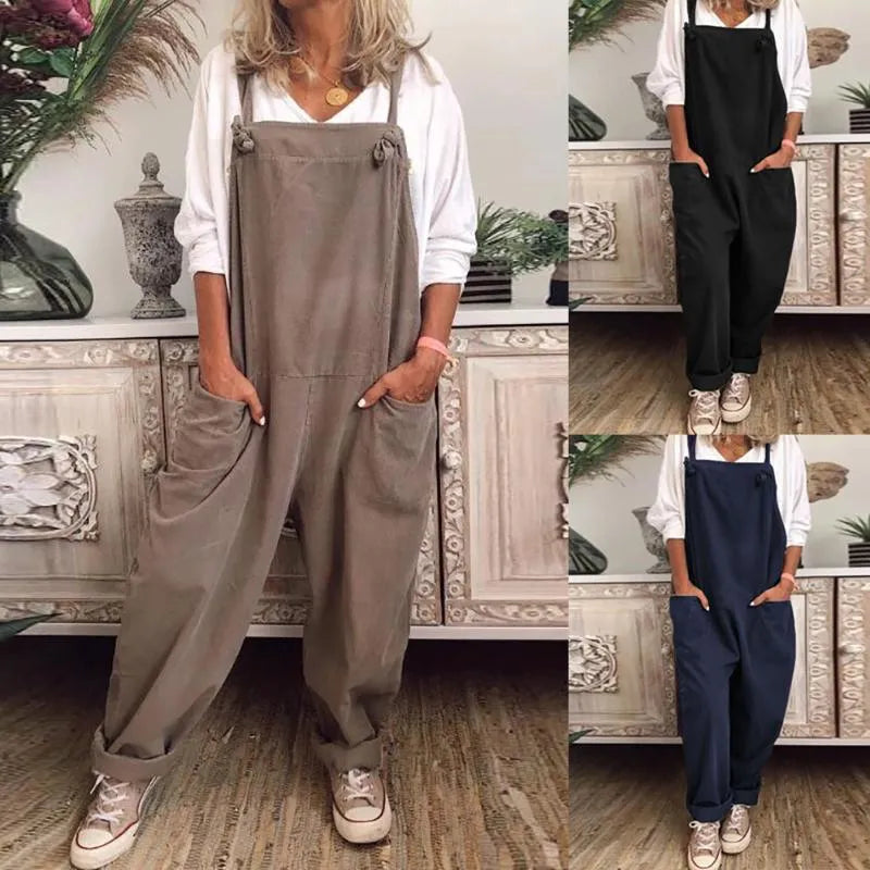 Women's Jumpsuits & Rompers Womens Jumper Overalls Cami Loose Romper Oversize Ladies Dungarees Jumpsuit Pockets Tank Pants Plus Size S-5XLWo