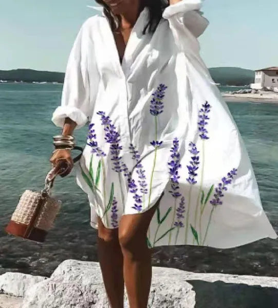 Casual Dresses Oversized Shirt Dress Women Summer Print Button Long Sleeve Loose Beach Female Elegant Bohemian Vacation SundressCasual