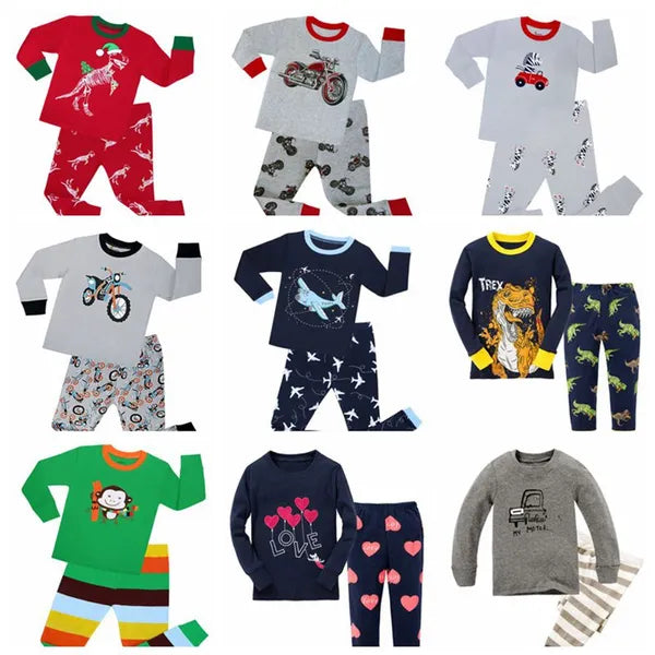 100 Cotton Boys Animal worm Pajamas Sets Kids Pyjamas for 2-8Years Children Car Printing Pijamas Motor Sleepwear Boys Clothes 31style dhl