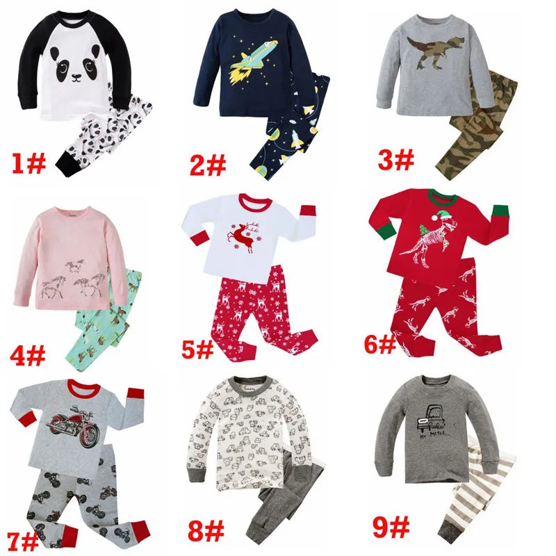 100 Cotton Boys Animal worm Pajamas Sets Kids Pyjamas for 2-8Years Children Car Printing Pijamas Motor Sleepwear Boys Clothes 31style dhl