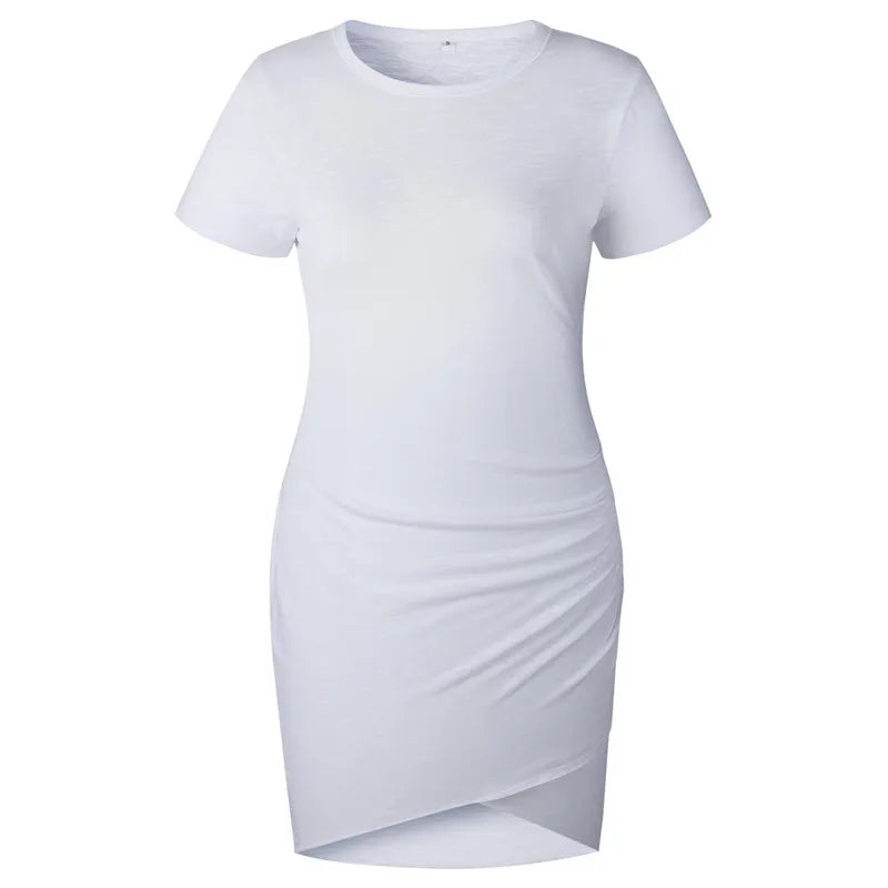 Crew Neck Dress Short Sleeves Irregular slim bodycon dresses Sexy Women Hip wrap Skirt summer clothes