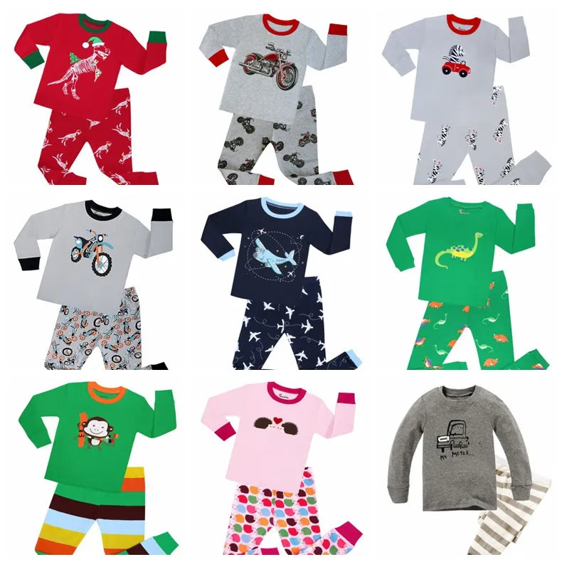 100 Cotton Boys Animal worm Pajamas Sets Kids Pyjamas for 2-8Years Children Car Printing Pijamas Motor Sleepwear Boys Clothes 31style dhl