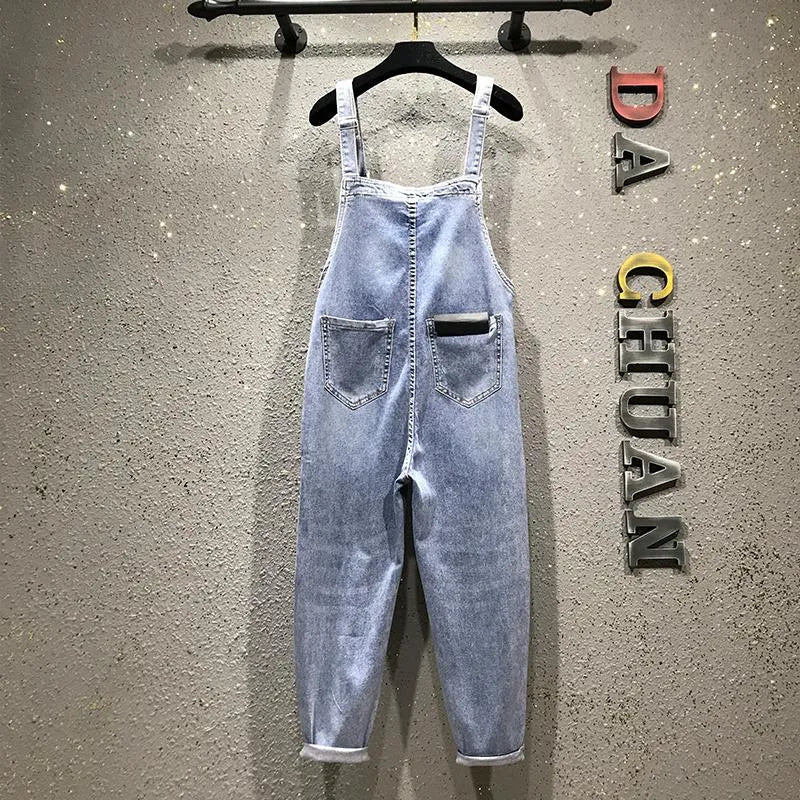 Women's Jumpsuits & Rompers Spring Denim Jumpsuit Women High Waist Wide Leg Romper Hole Jeans Overalls Female Summer Sleeveless Rhinestone