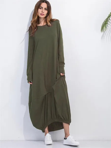 Casual Dresses Loose Dress Oversize Irregular Long Sleeve Round Neck T-shirt Sexy Maxi For Women Undefined