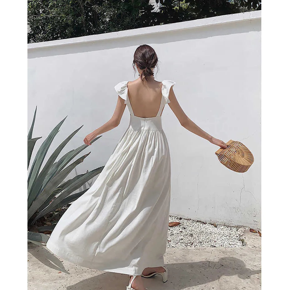 Women Elegant White Dress Bohemian Beach Holiday Sleeveless Midi Party Dresses Female Ladies Clothing Vestidos 210608