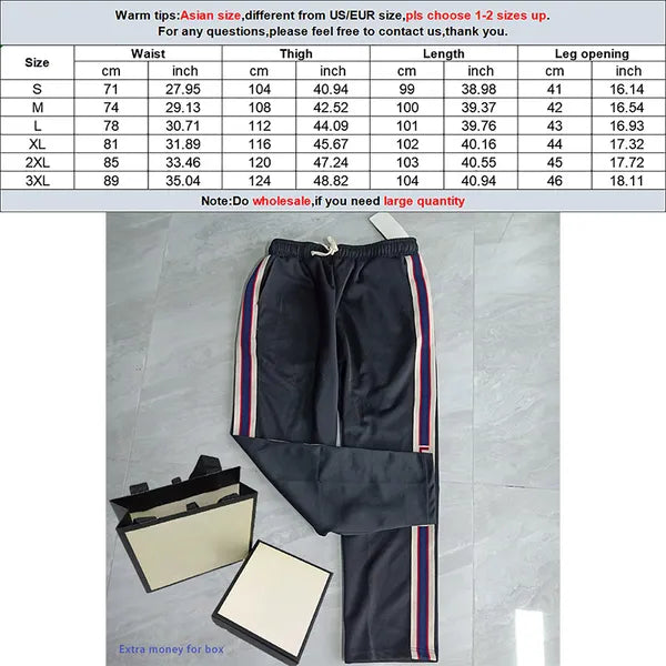 21SS Fashion Casual Mens Pants Trendy and Versatile Black Sweatpants with Letter Stripes Loose Drop Straight Trousers