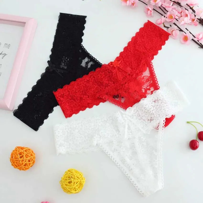 Fashion Sexy Lace g string Panties Briefs transparent Bowknot lingeries women underwears ladies thongs T Back Woman Clothes