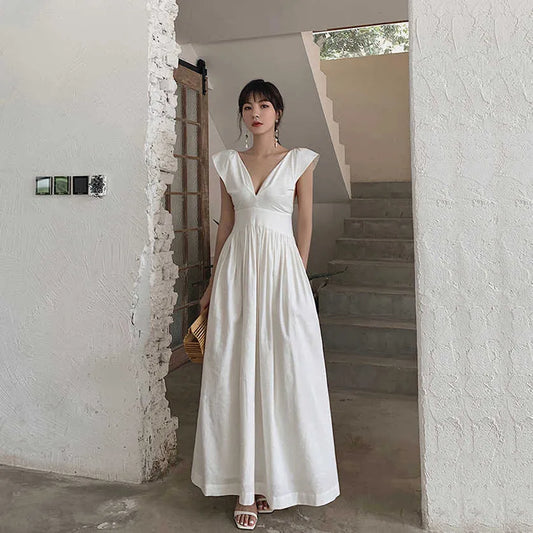 Women Elegant White Dress Bohemian Beach Holiday Sleeveless Midi Party Dresses Female Ladies Clothing Vestidos 210608