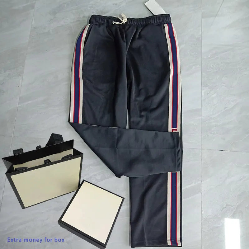 21SS Fashion Casual Mens Pants Trendy and Versatile Black Sweatpants with Letter Stripes Loose Drop Straight Trousers