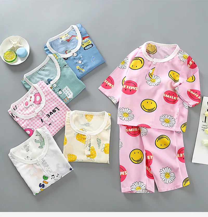 Boys Summer Pajamas Girls Sets Children's Clothing Cartoon Printing Sleepwear Pyjamas Kids Pijamas Infantil Nightwear for 2-8Y