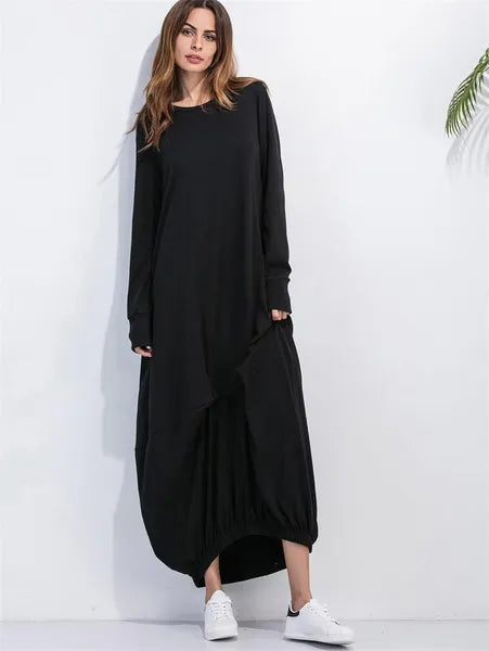 Casual Dresses Loose Dress Oversize Irregular Long Sleeve Round Neck T-shirt Sexy Maxi For Women Undefined