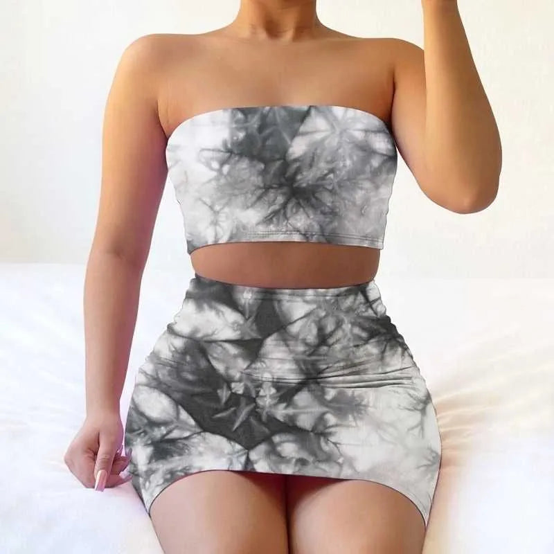 Swimsuit Bra outfits Summer Women Designer Casual Print Tie Dye Bra Skirt Two piece Sets Women Fashion Sexy Casual Clothing