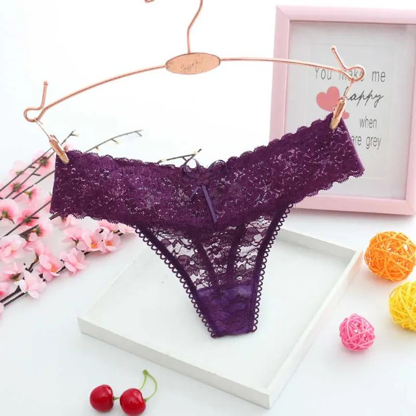 Fashion Sexy Lace g string Panties Briefs transparent Bowknot lingeries women underwears ladies thongs T Back Woman Clothes