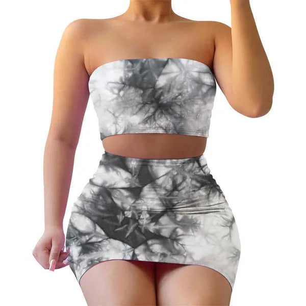 Swimsuit Bra outfits Summer Women Designer Casual Print Tie Dye Bra Skirt Two piece Sets Women Fashion Sexy Casual Clothing