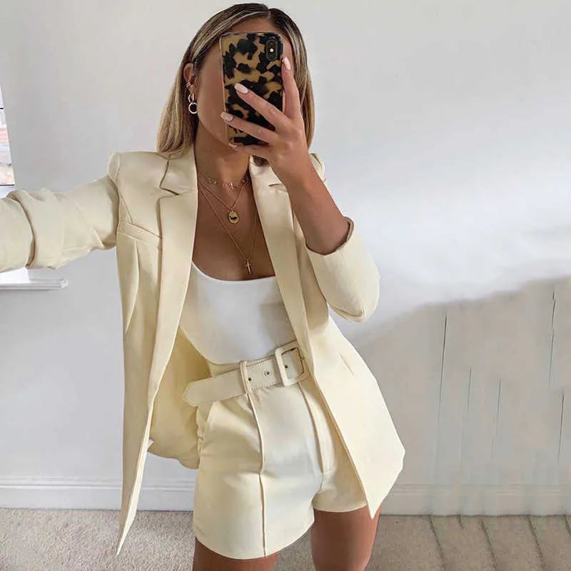 2020 Autumn Winter Women Blazer/shorts Set 2 Piece Set Office Suit Plus Size Outfits Jacket Casual Wide Leg Co Ord Set Pants Y0625