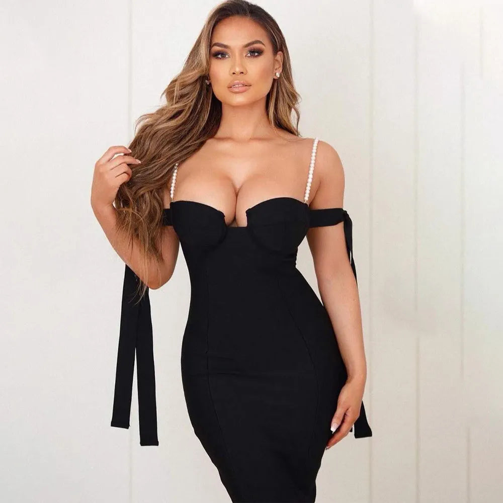 Ladies Strapless Shoulder Strap Dress Halter Bandage Sexy Woman Dress Bandage Pink Dress Party Dresses Women Evening 210422