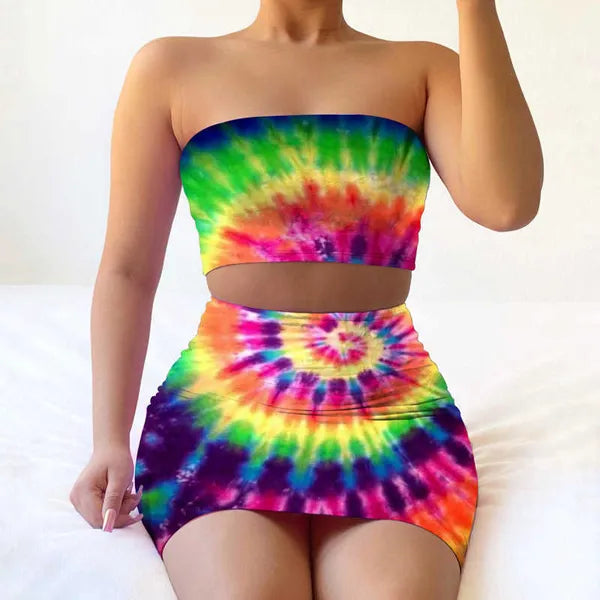 Swimsuit Bra outfits Summer Women Designer Casual Print Tie Dye Bra Skirt Two piece Sets Women Fashion Sexy Casual Clothing