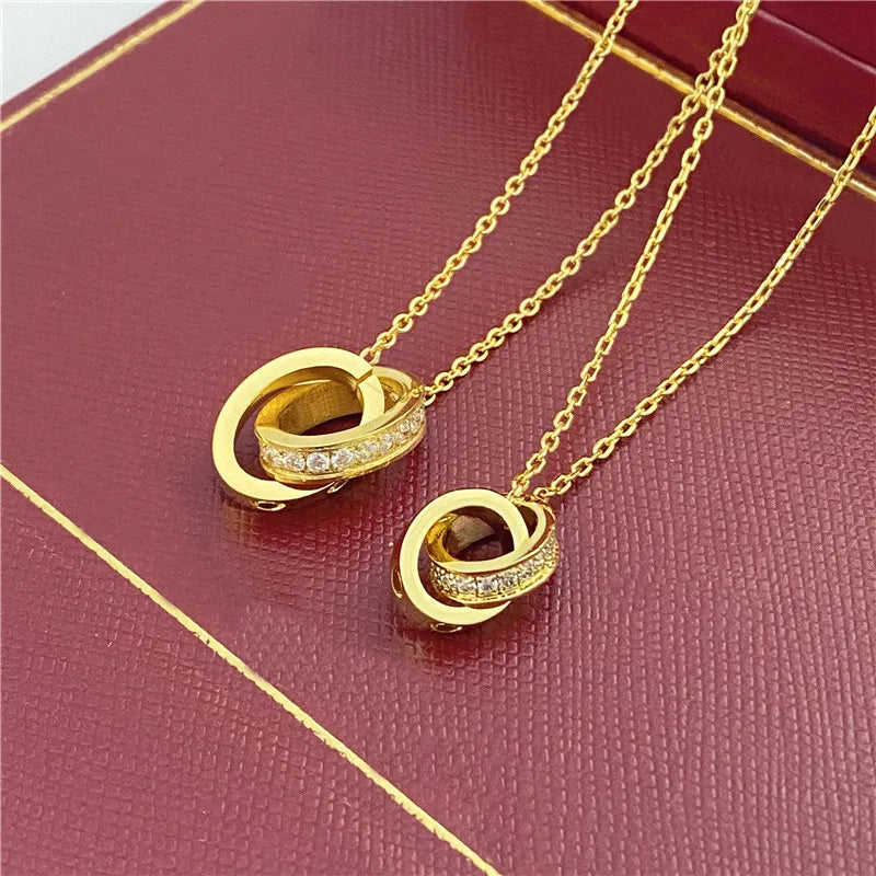 choker womens necklace for woman love jewelry gold pendant dual ring stainless steel jewlery fashion oval interlocking rings Clavicular chain necklaces designer