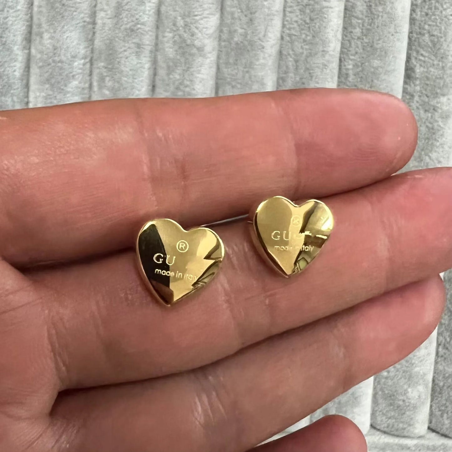 High polished girls original branded heart G solid stud 316L Stainless Steel 18k Gold silver rose women letter logo engrave earrings wedding party jewelry