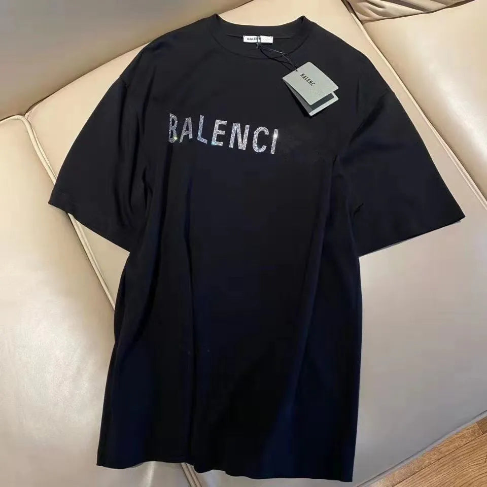 Summer Mens Designer T Shirt Balenciagas Rhinestone Casual Man Womens Tees Letters Print Short Sleeves Top Sell Luxury Men Hip Hop clothes paris fuu