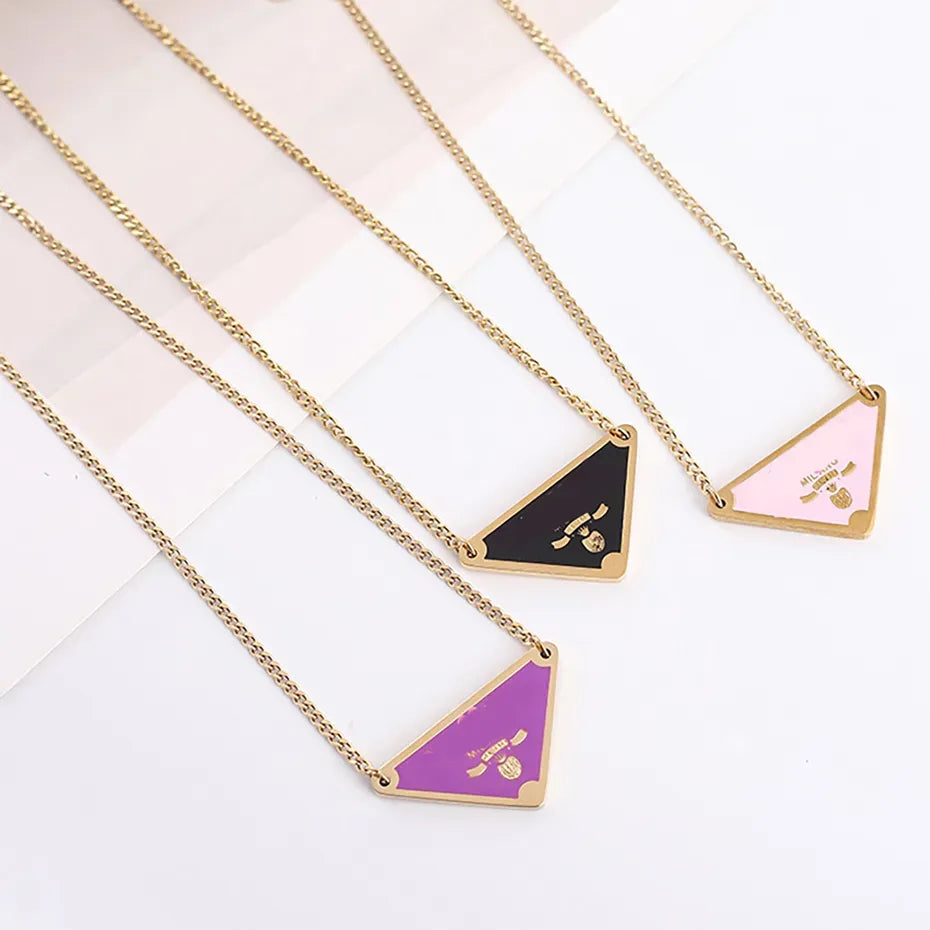 Designer silver color mens necklace women triangle letters love trendy punk men enamel cool street womens pendants necklaces ladies chains luxury jewlery